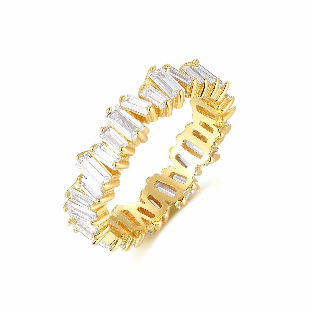 Rings | 18Ct Gold Plated Silver Ring, White Stones Rings Rings