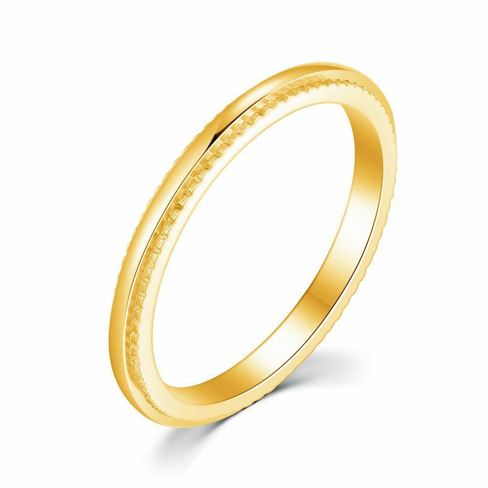 Rings | Gold-Coloured Stainless Steel Ring, 2 Mm, Striped Mens Mens