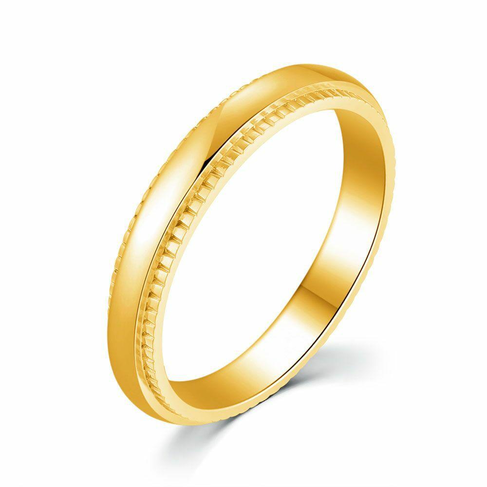 Rings | Gold-Coloured Stainless Steel Ring, 3 Mm, Striped Mens Mens