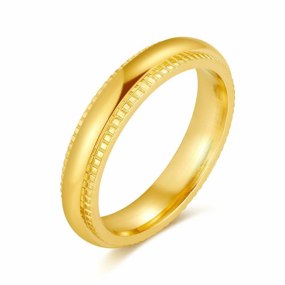 Rings | Gold-Coloured Stainless Steel Ring, 4 Mm, Striped Mens Mens