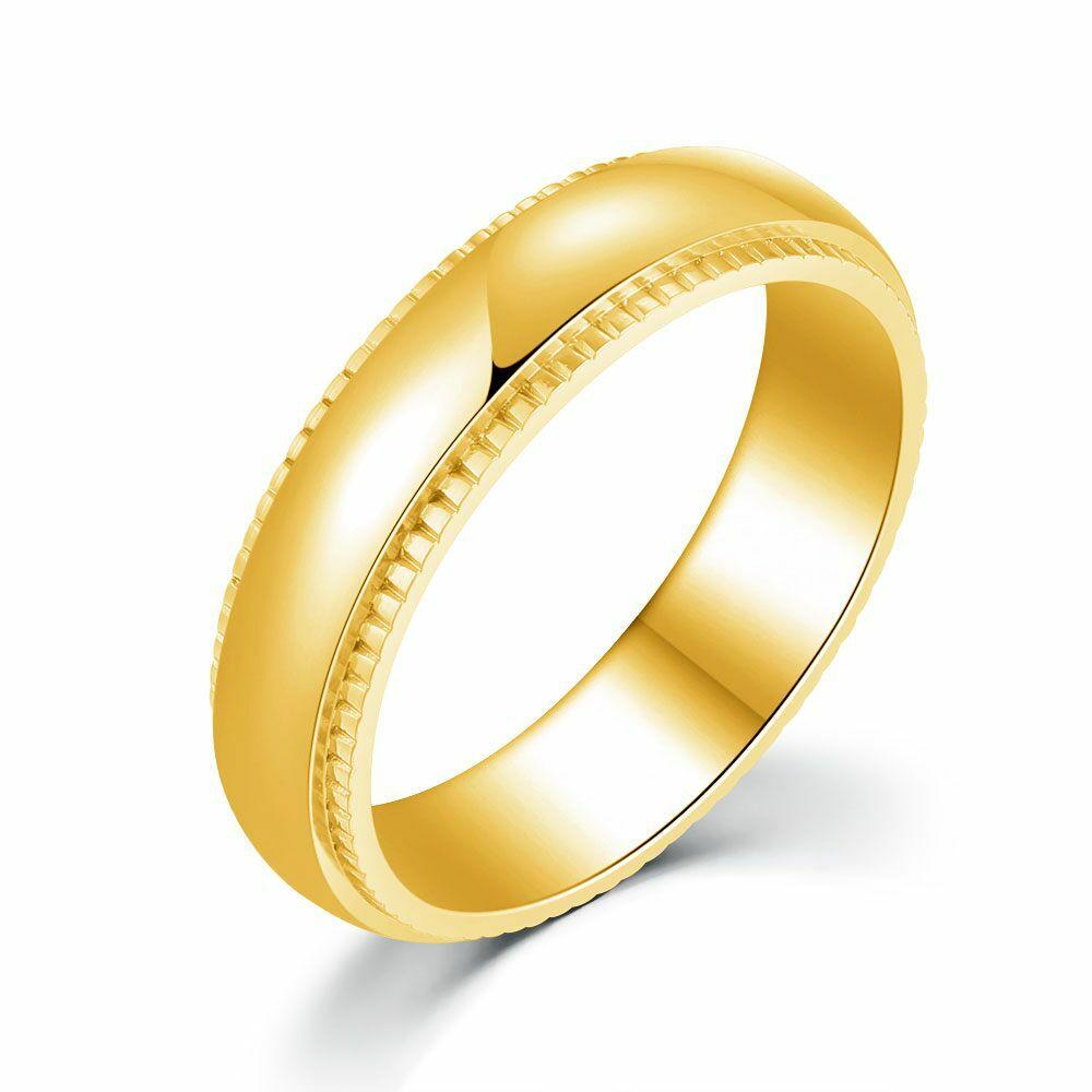 Rings | Gold-Coloured Stainless Steel Ring, 5 Mm, Striped Mens Mens