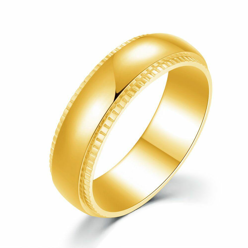 Rings | Gold-Coloured Stainless Steel Ring, 6 Mm, Striped Mens Mens