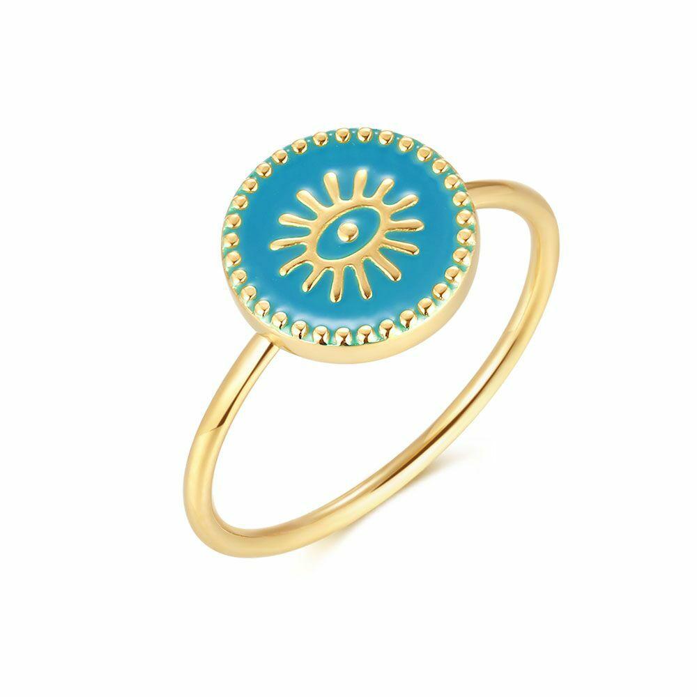 Rings | Gold-Coloured Stainless Steel Ring, Blue Eye Rings Rings