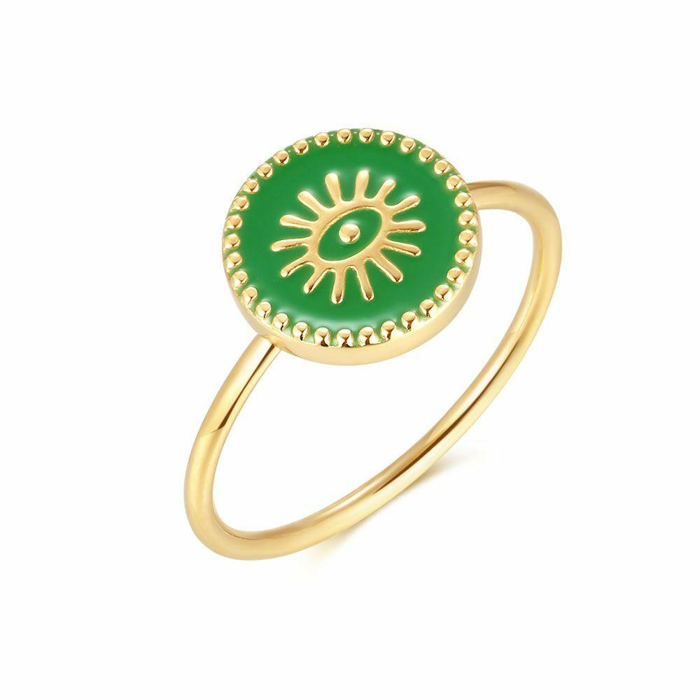 Rings | Gold-Coloured Stainless Steel Ring, Green Eye Rings Rings