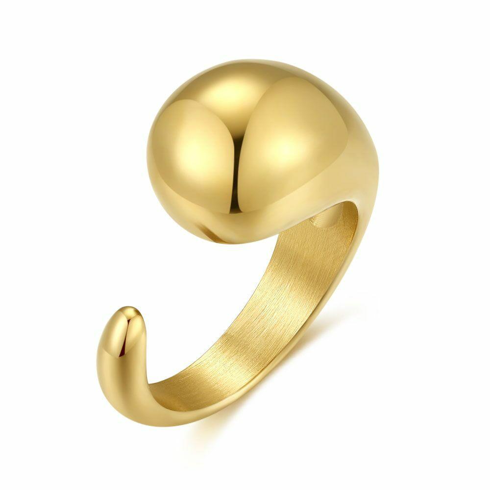 Rings | Gold-Coloured Stainless Steel Ring, Large Drop Rings Rings