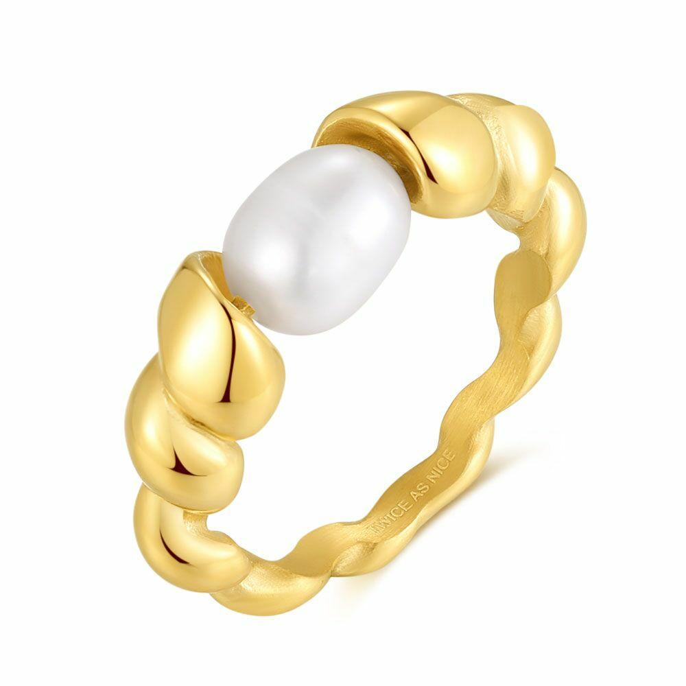 Rings | Gold-Coloured Stainless Steel Ring, Oval Pearl Rings Rings