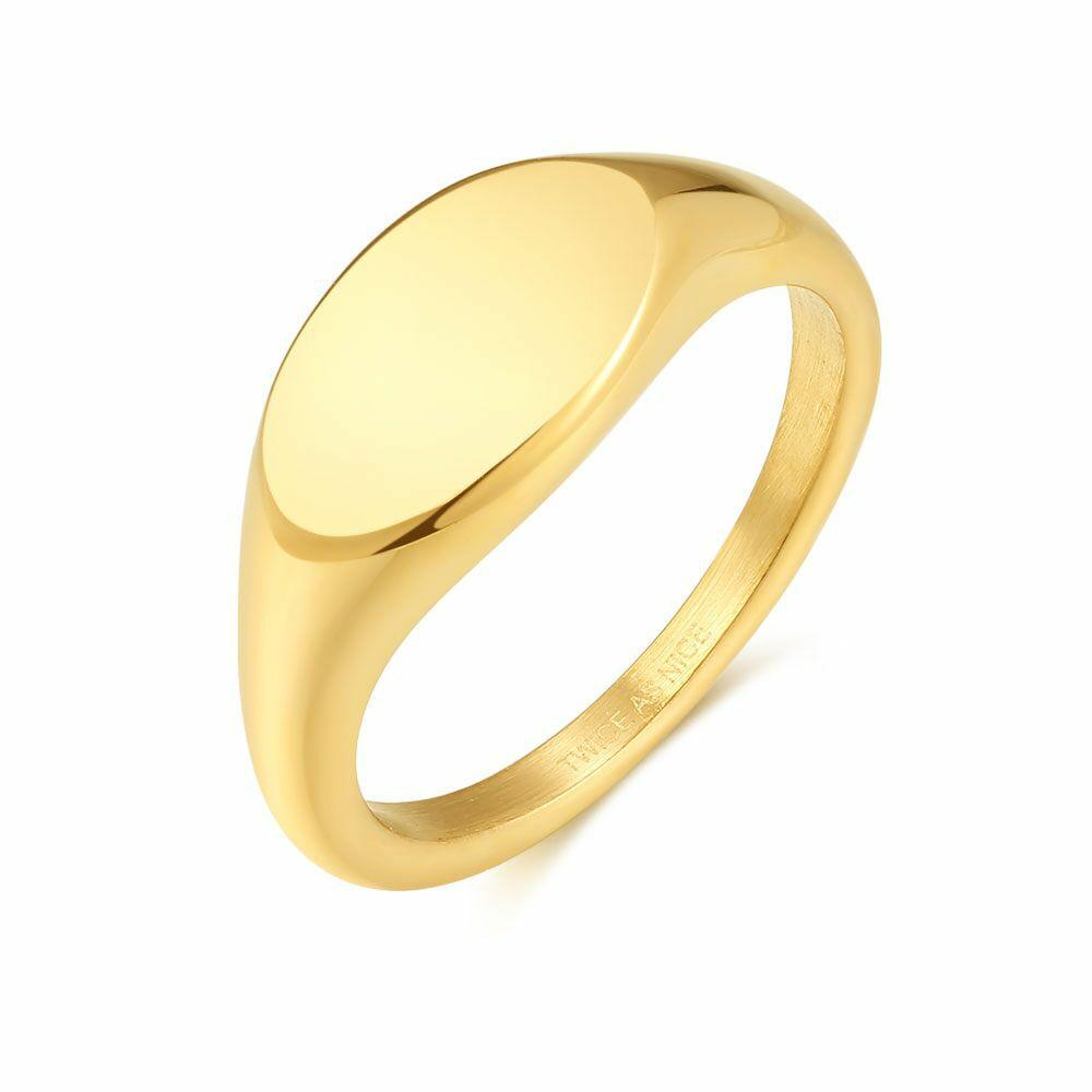 Rings | Gold-Coloured Stainless Steel Ring, Oval Rings Rings