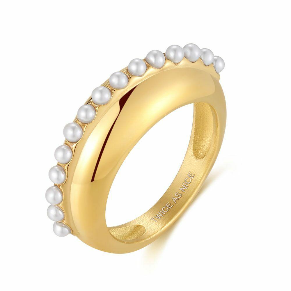 Rings | Gold-Coloured Stainless Steel Ring, Small Pearls Rings Rings