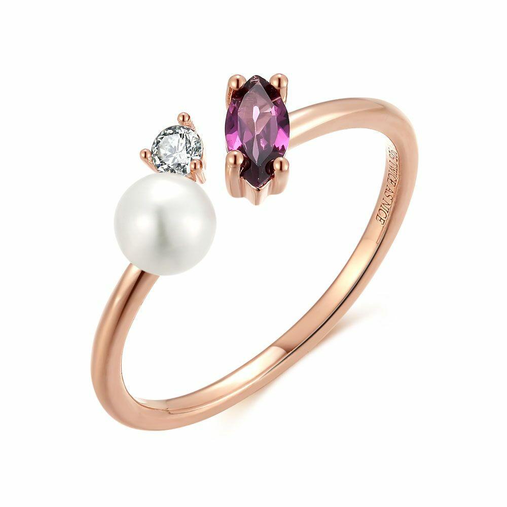 Rings | Rosé Silver Ring, Pearl And Purple Stone Rings Rings