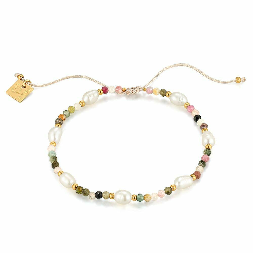 Bracelets | Gold Coloured Stainless Steel Bracelet, Tourmaline And Pearls Bracelets Bracelets