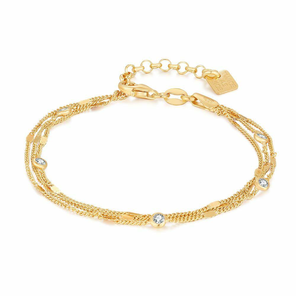 Bracelets | 18Ct Gold Plated Silver Bracelet, 3 Chains, Zirconia Bracelets Bracelets