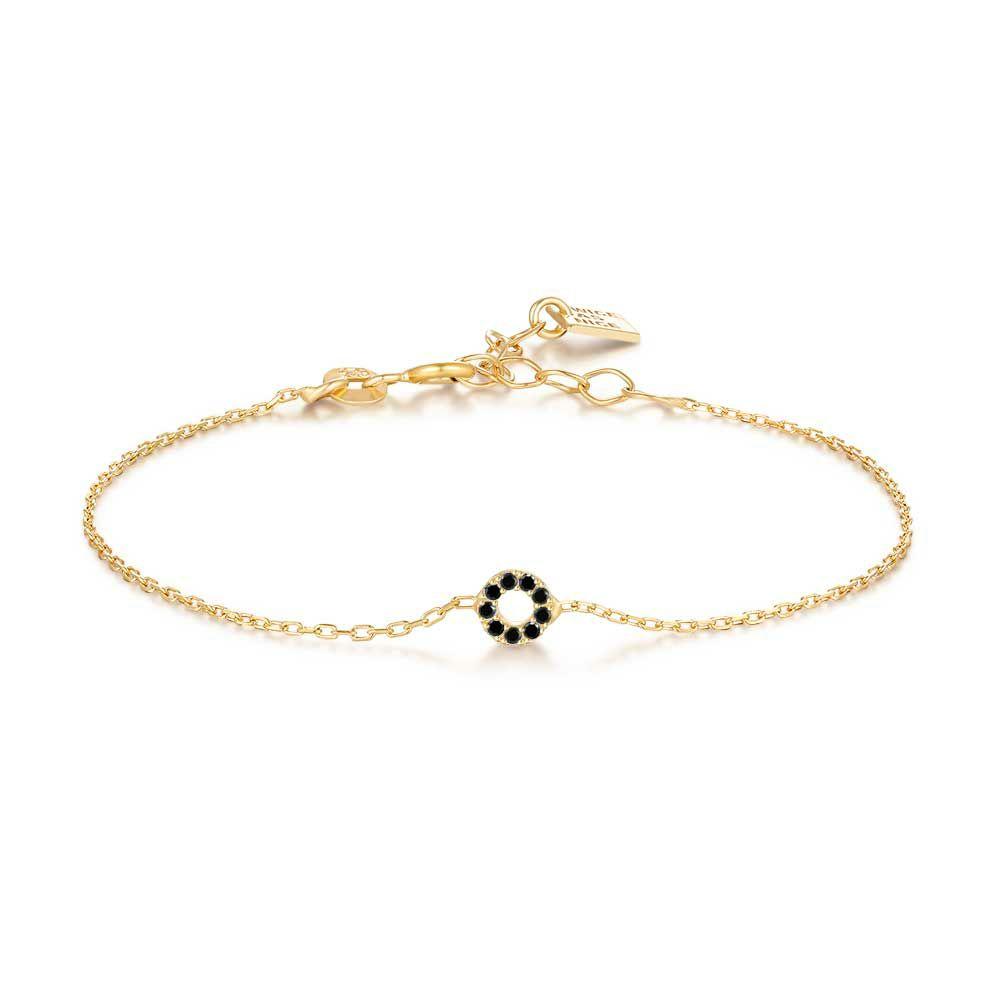 Bracelets | 18Ct Gold Plated Silver Bracelet, 5 Mm Circle, Black Zirconia Bracelets Bracelets