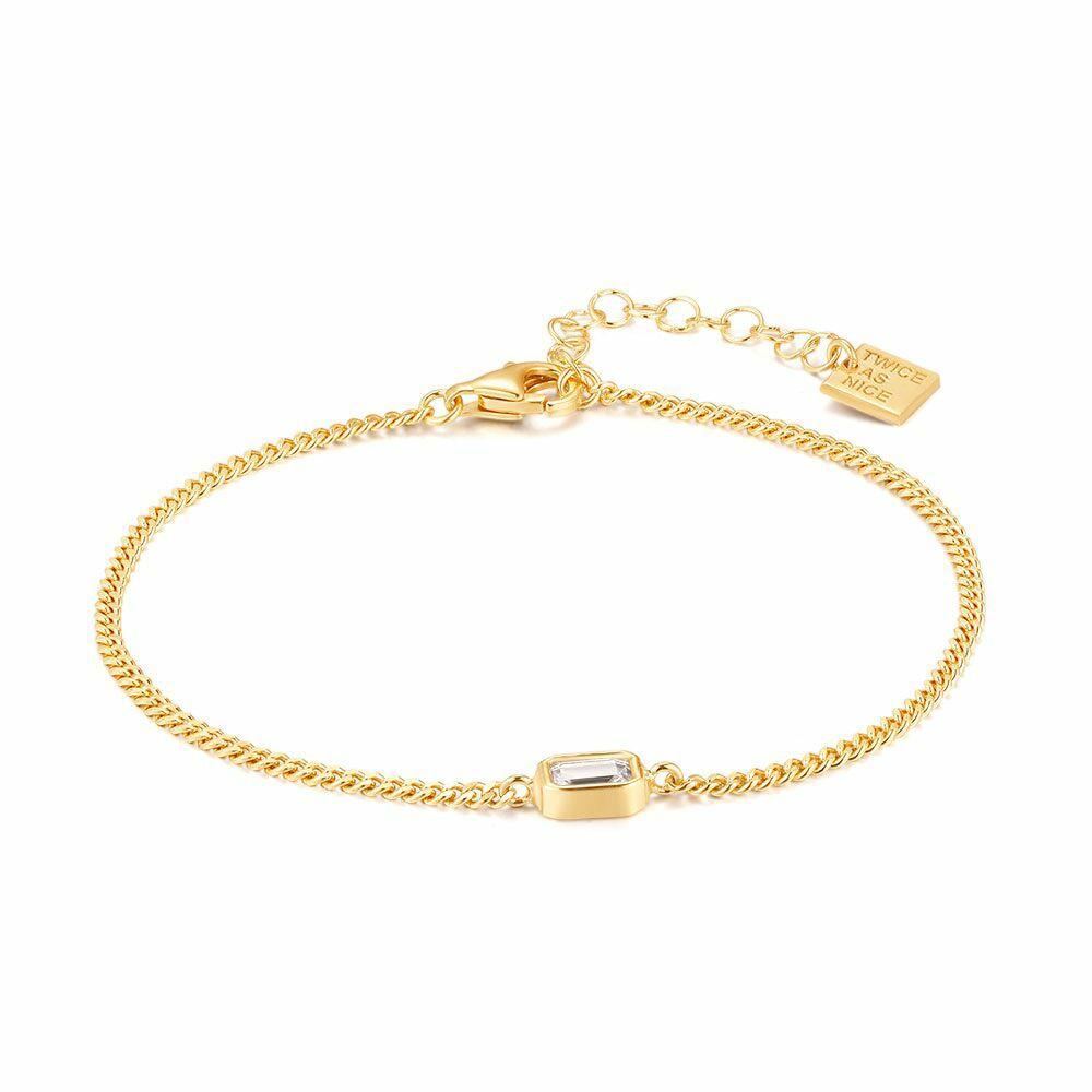 Bracelets | 18Ct Gold Plated Silver Bracelet, Gourmet, 1 Rectangular Zirconia Bracelets Bracelets