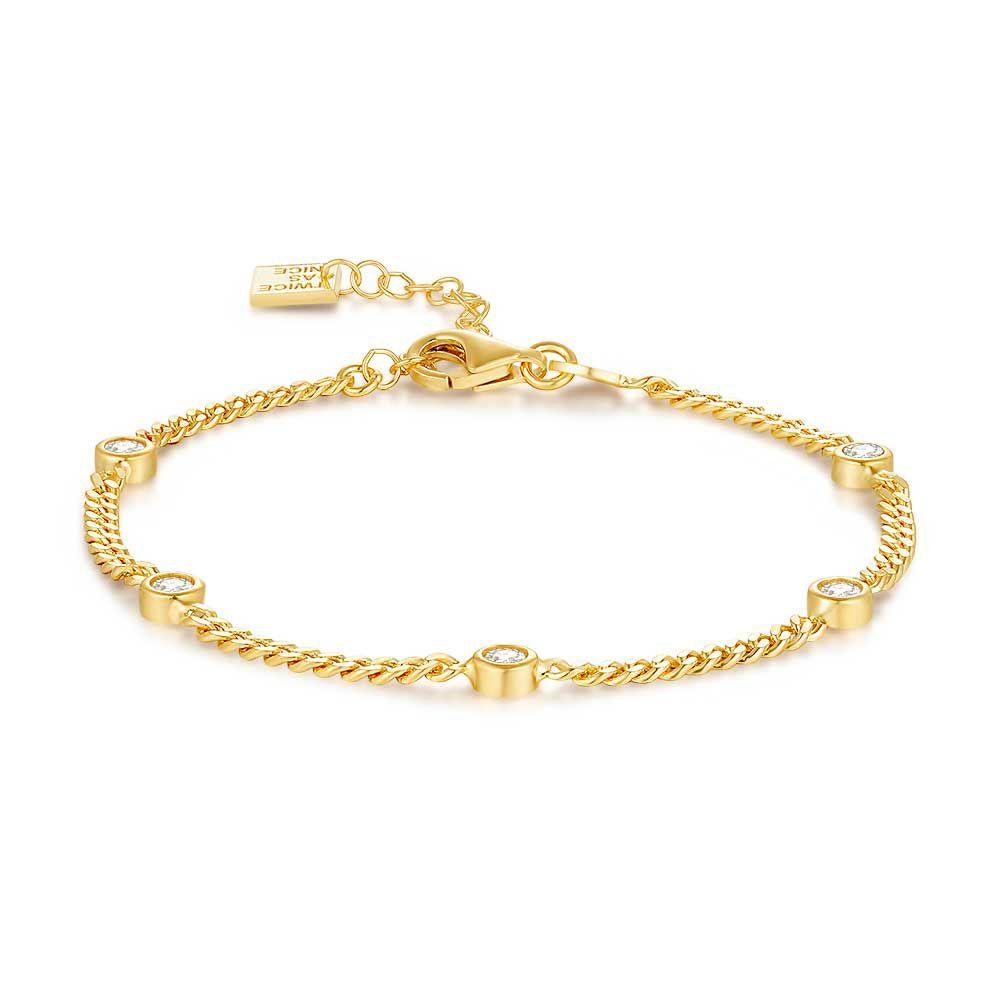 Bracelets | 18Ct Gold Plated Silver Bracelet, Gourmet Chain, 5 Zirconia Bracelets Bracelets