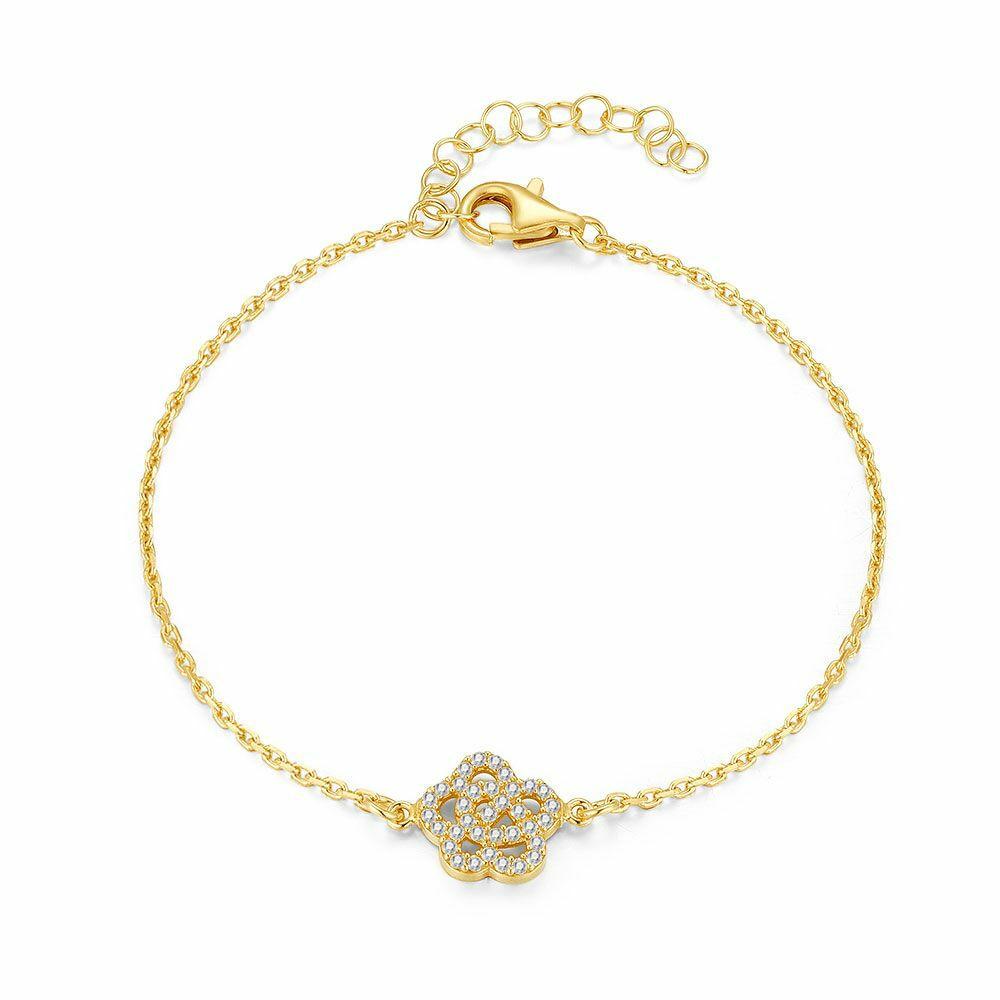 Bracelets | 18Ct Gold Plated Silver Bracelet, Open Flower, Zirconia Bracelets Bracelets