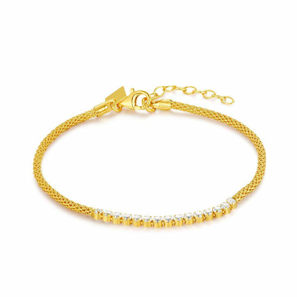 Bracelets | 18Ct Gold Plated Silver Bracelet, Snake Chain, Stones Bracelets Bracelets