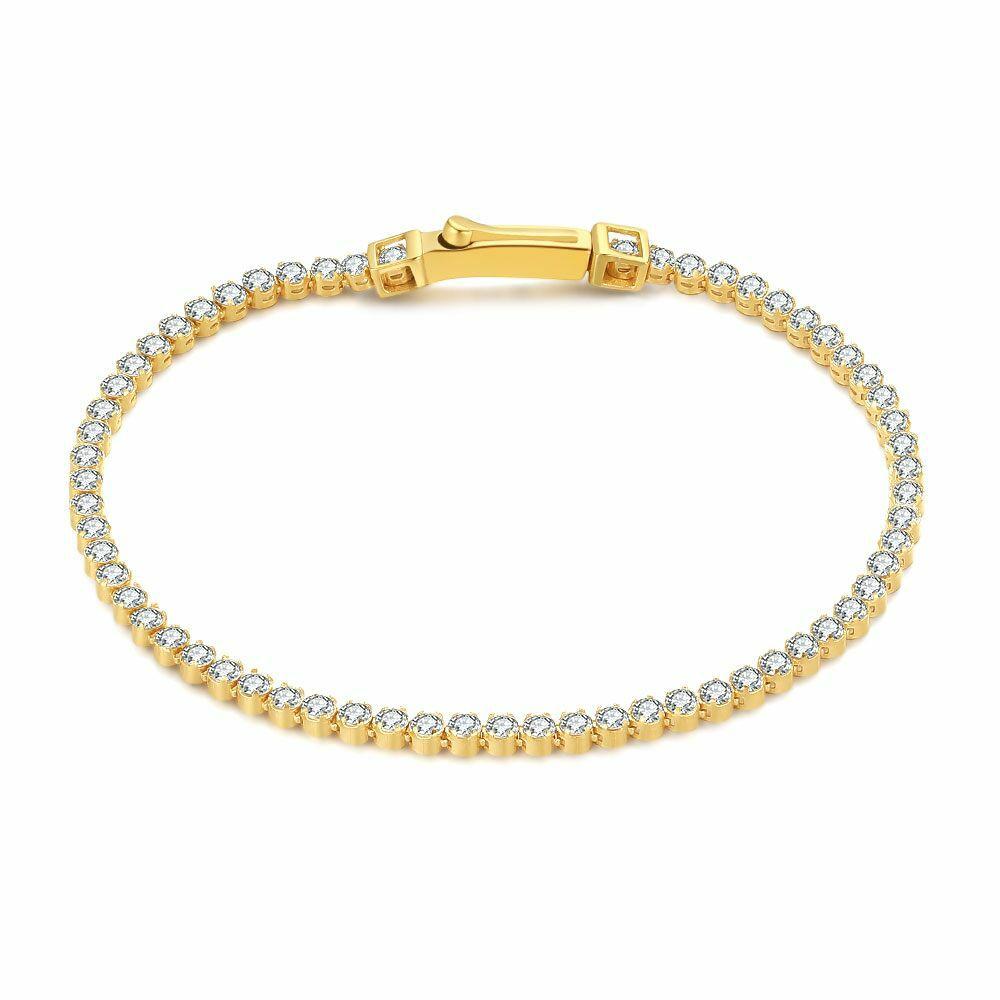 Bracelets | 18Ct Gold Plated Silver Tennis Bracelet, Zirconia Bracelets Bracelets