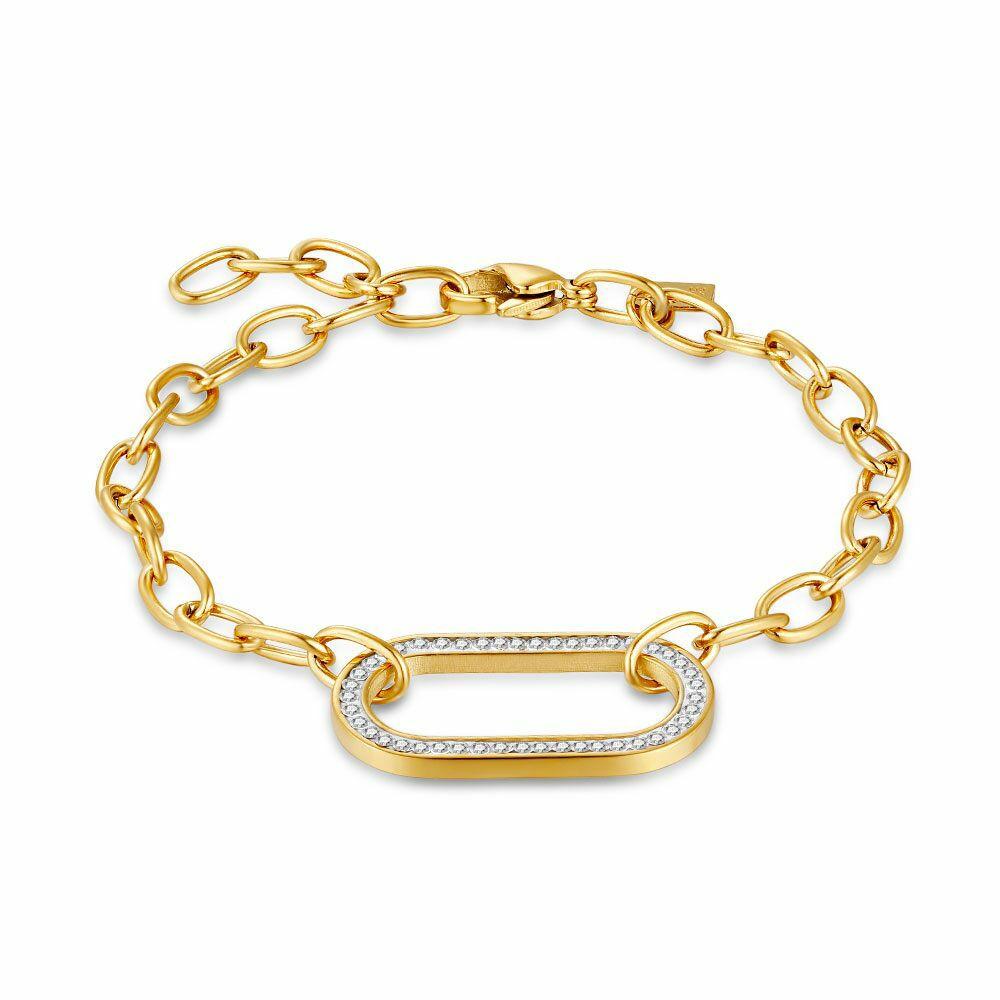 Bracelets | Gold Coloured Stainless Steel Bracelet, Open Oval, Crystals Bracelets Bracelets