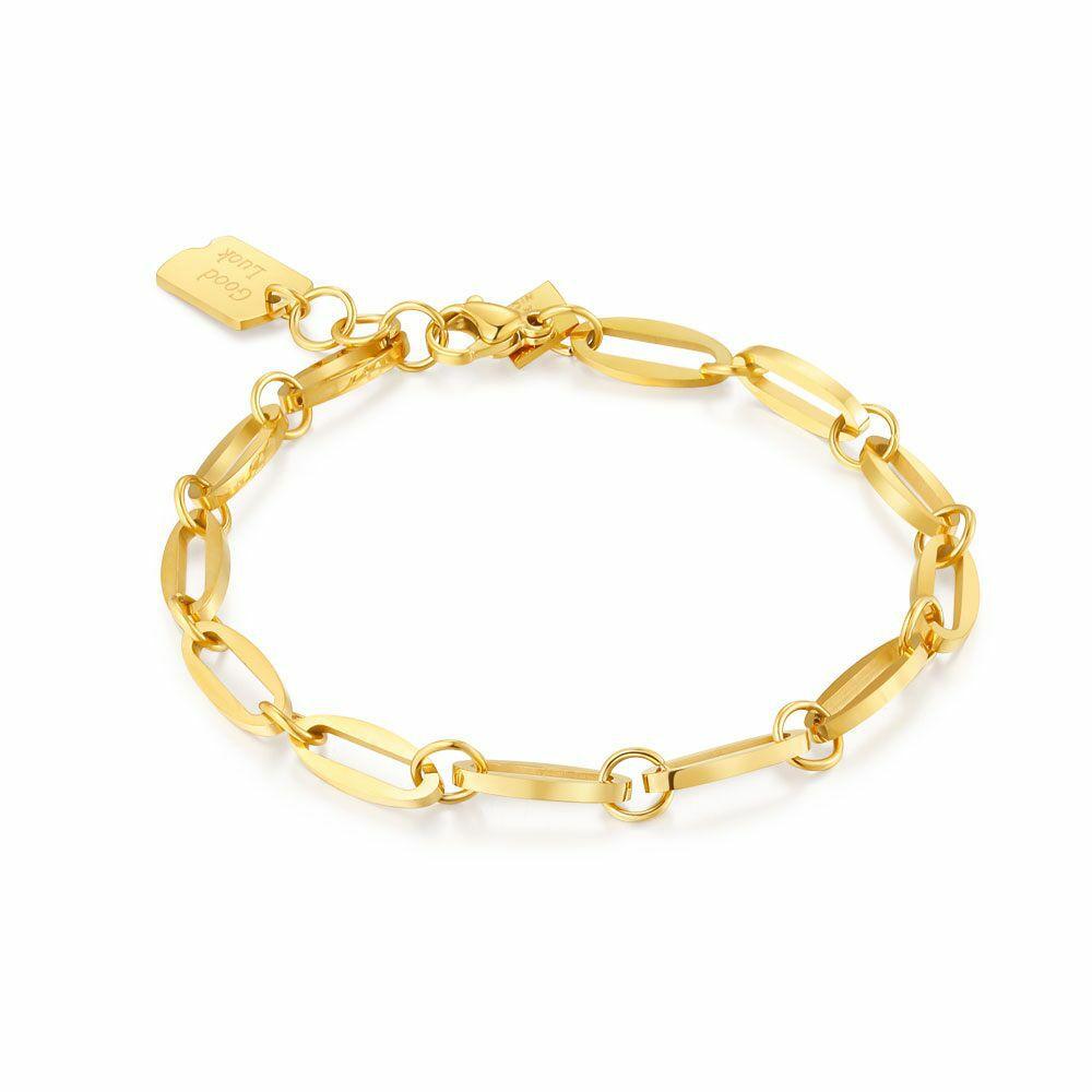 Bracelets | Gold Coloured Stainless Steel Bracelet, Oval Links, Good Luck Charm Bracelets Bracelets