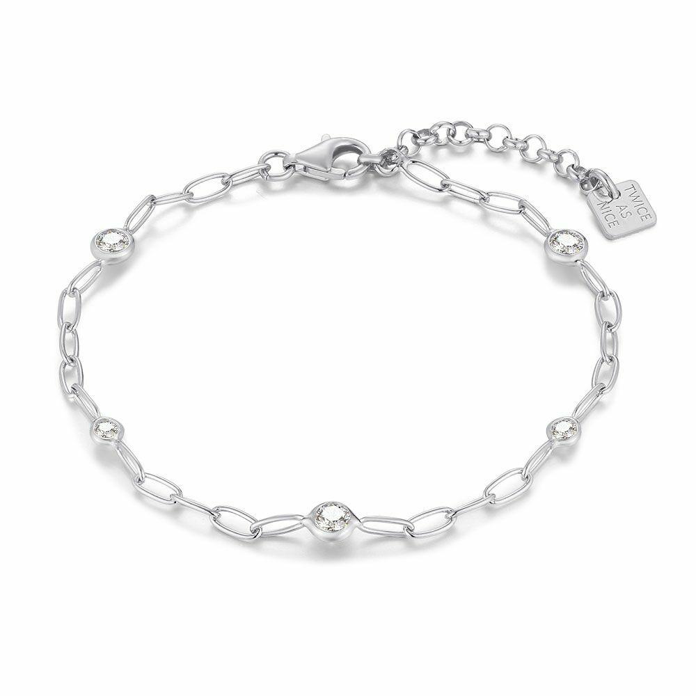 Bracelets | Silver Bracelet, Oval Links, 5 Zirconia Bracelets Bracelets