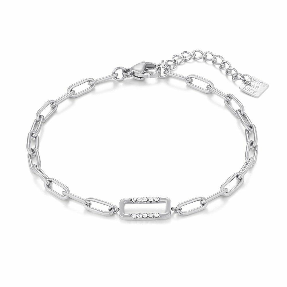 Bracelets | Stainless Steel Bracelet, Open Rectangle, Crystals Bracelets Bracelets