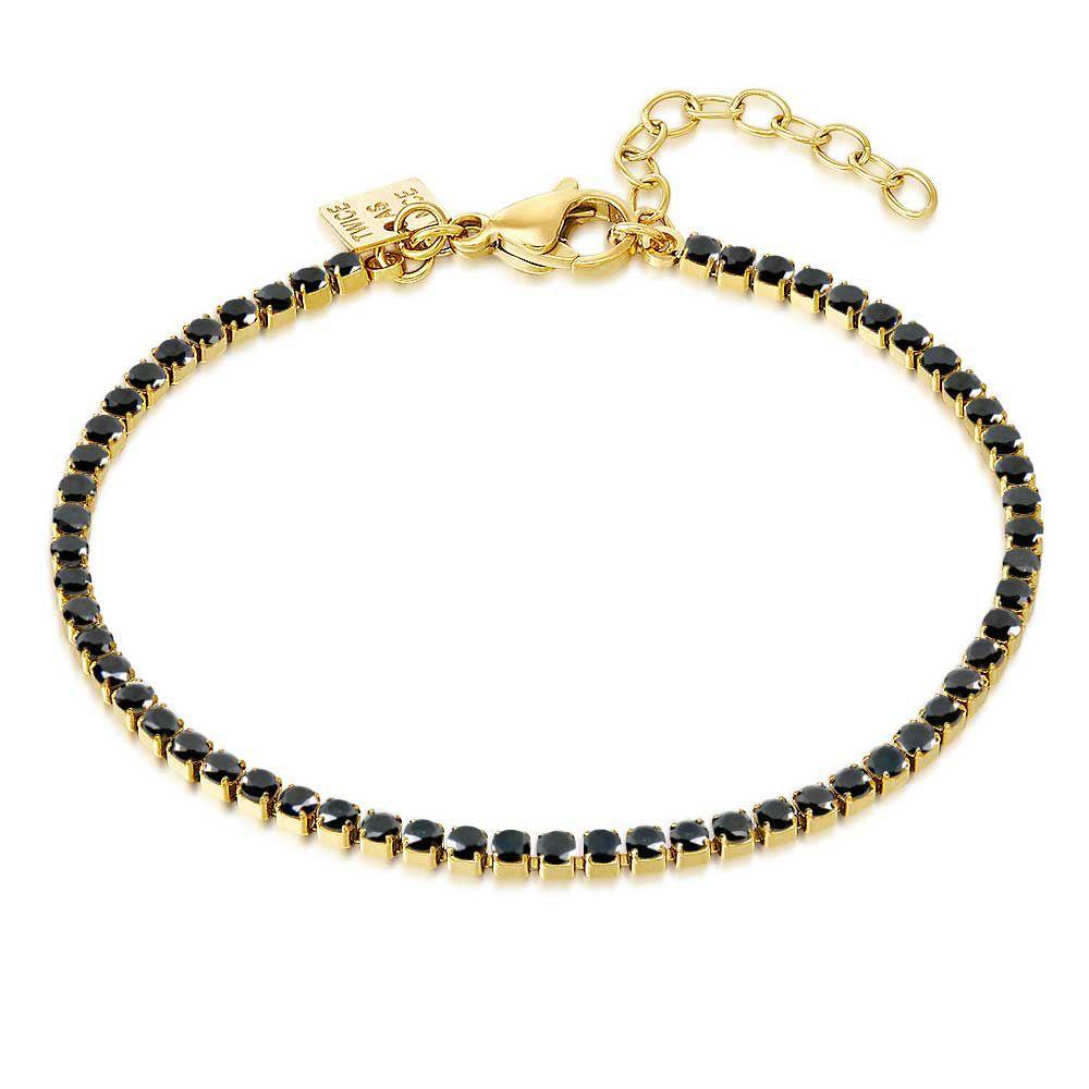 Bracelets | Gold Coloured Stainless Steel Bracelet, Black Zirconia 2 Mm Bracelets Bracelets