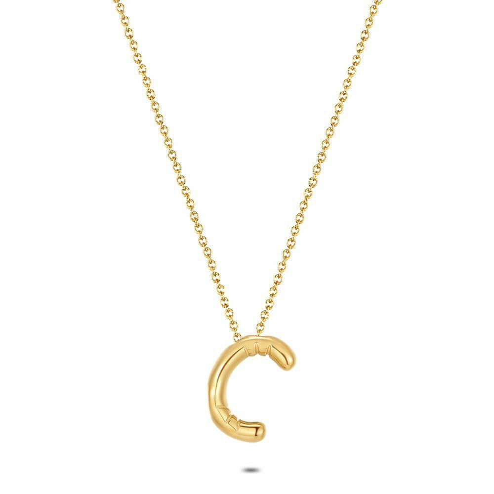 Necklaces | Gold Coloured Stainless Steel Necklace, Bubble Letter C Necklaces Necklaces