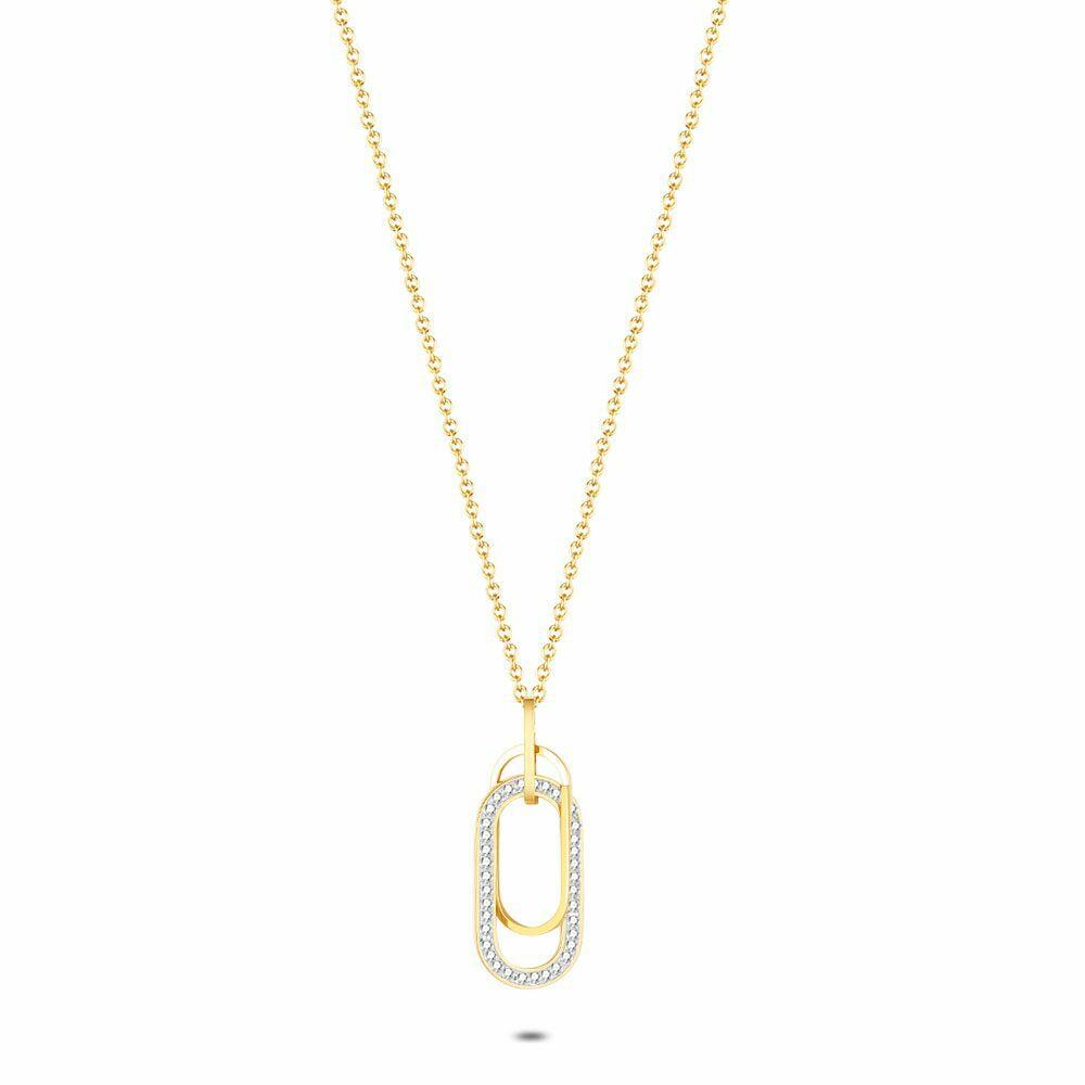 Necklaces | Gold Coloured Stainless Steel Necklace, Ovals, Stones Necklaces Necklaces